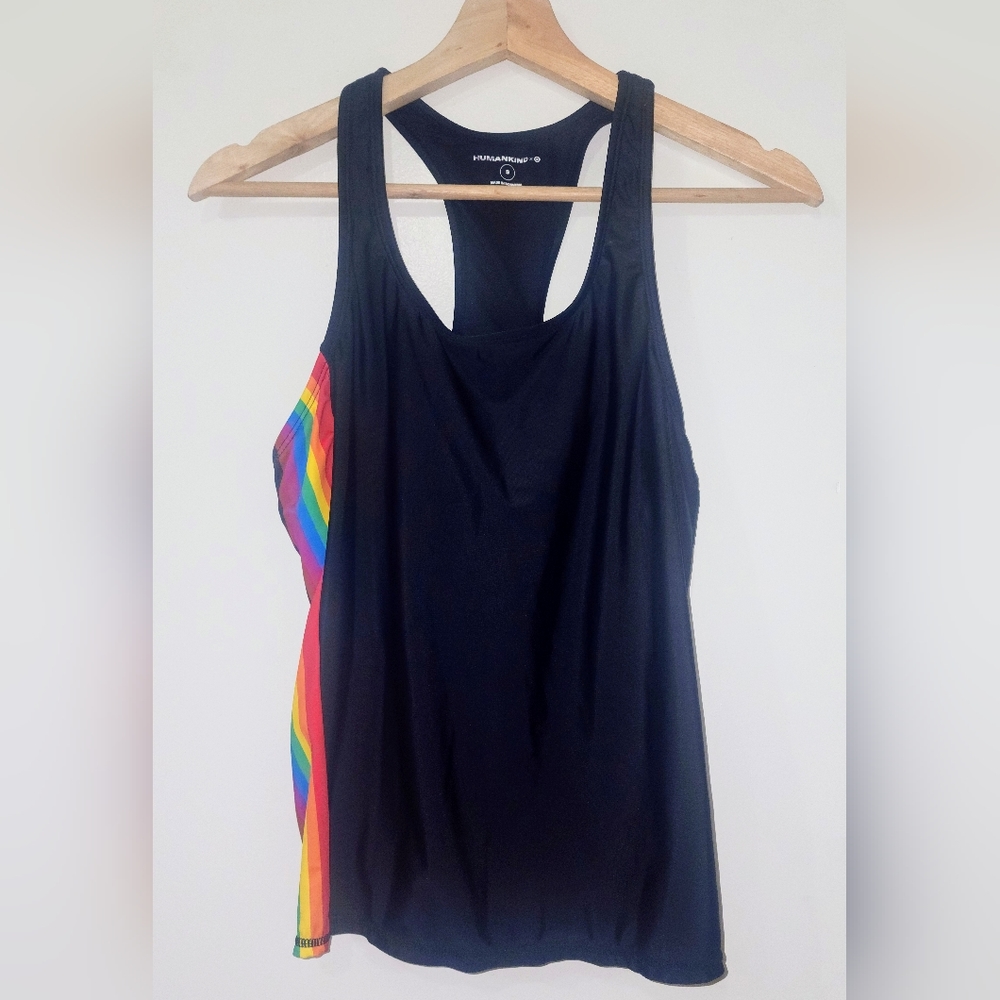 Humankind sizeS Black w/ Rainbow 🌈 Side Tank Top Built In Sports Bra T Back